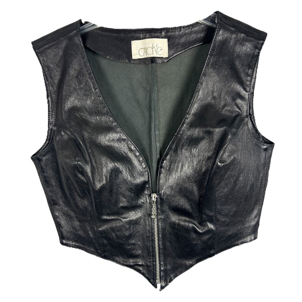 Cache Y2k Black Leather 90s Corset Front Zip Goth… - image 1